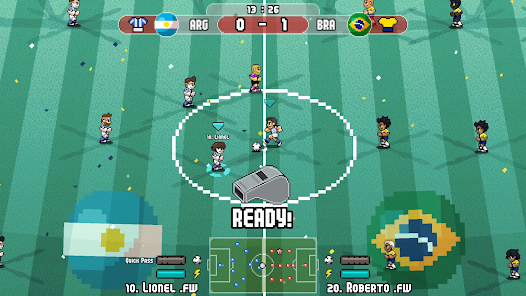 Football Bros gameplay screenshot showing pixel players in action